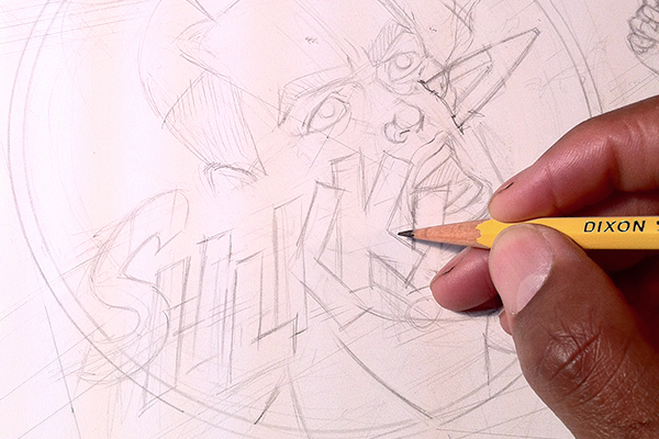 me pencilling a comic book page