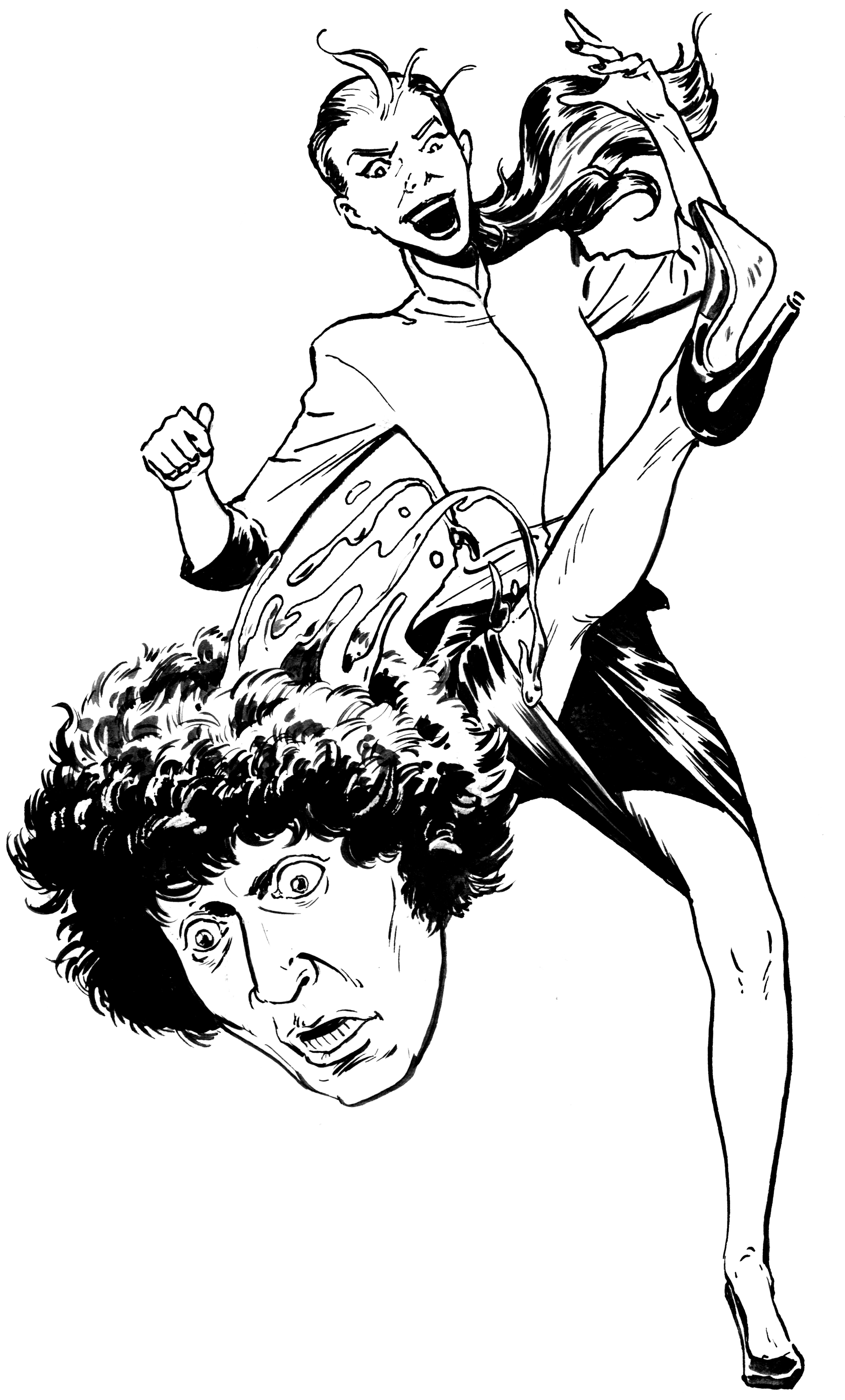 Delgada kicking the decapitated Fourth Doctor's head like a soccer ball