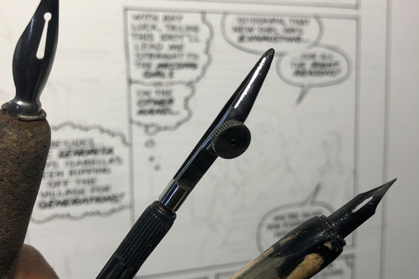 ink pens over comic book original art