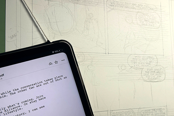pencil lettering placeholders on original art
