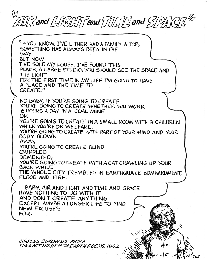 illustration of Bukowski poem 'Air and Light and Time and Space'