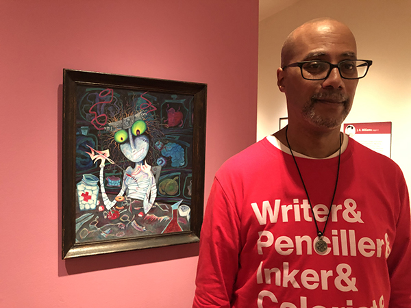 Dave wearing a writer, penciler, inker, colorist & letterer t-shirt
